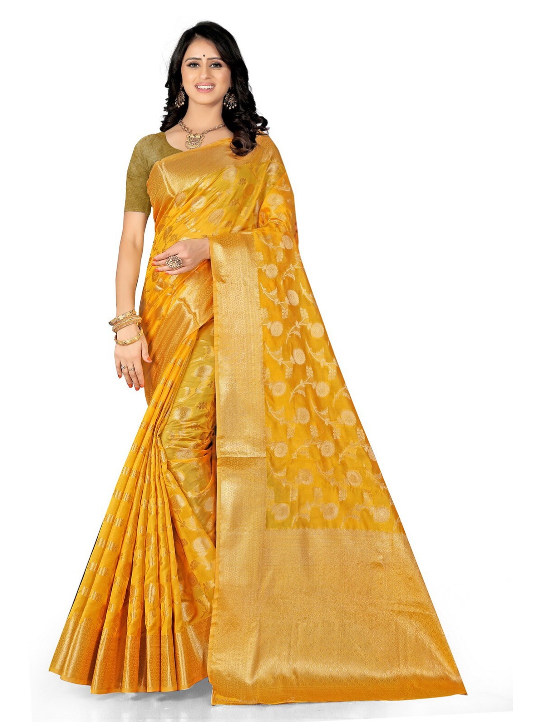 

VenderVilla Floral Woven Design Zari Banarasi Saree, Mustard