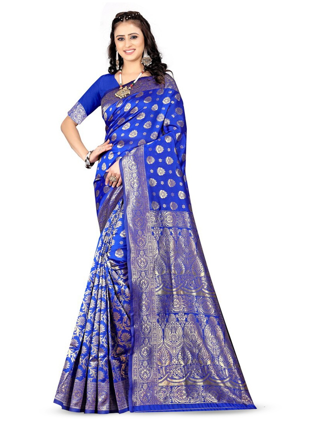 

VenderVilla Ethnic Motifs Woven Design Zari Saree, Blue