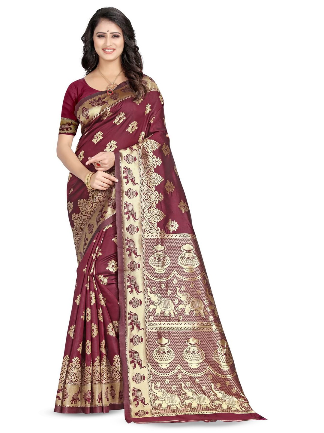 

VenderVilla Woven Design Ethnic Motifs Zari Saree, Maroon