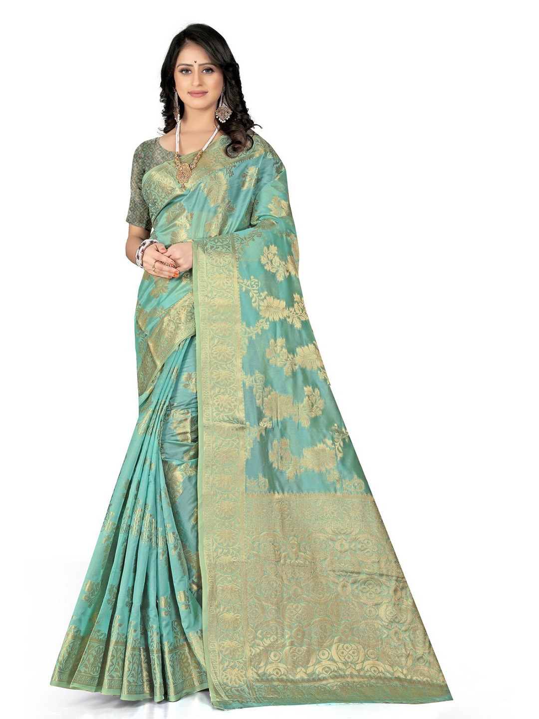 

VenderVilla Floral Woven Design Zari Jacquard Banarasi Saree, Teal