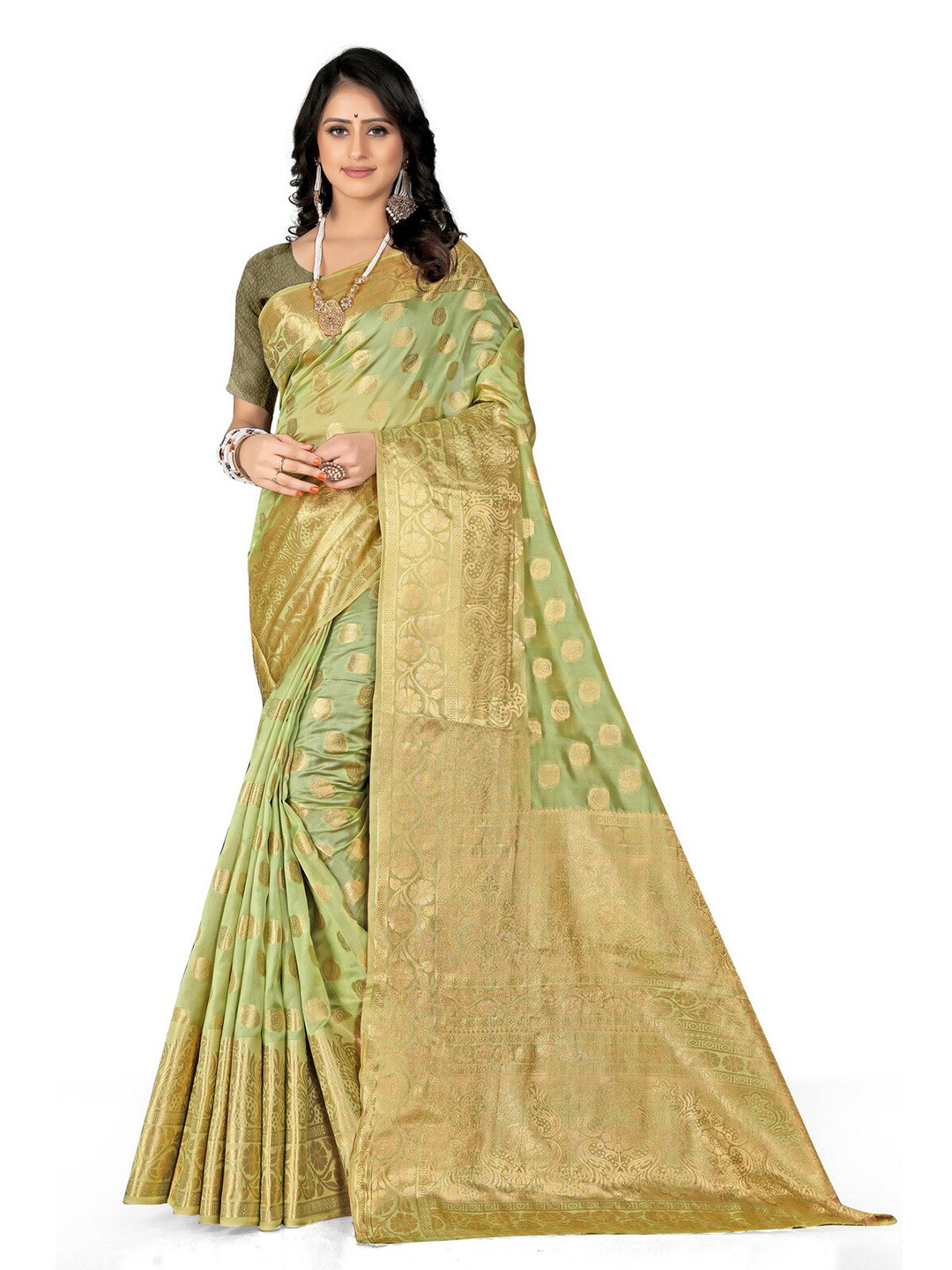 

VenderVilla Ethnic Motifs Woven Design Zari Saree, Green