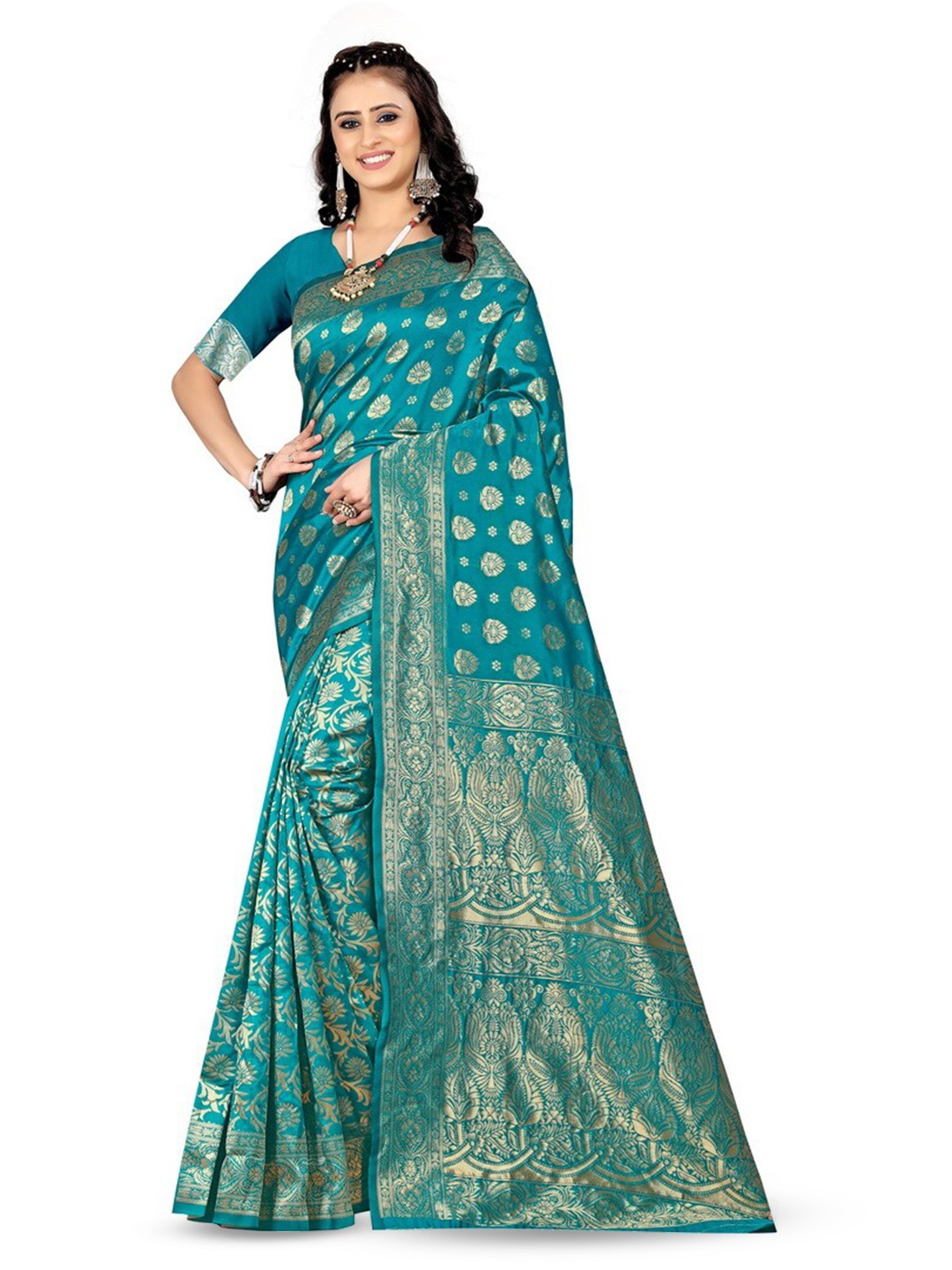 

VenderVilla Woven Design Zari Saree, Teal