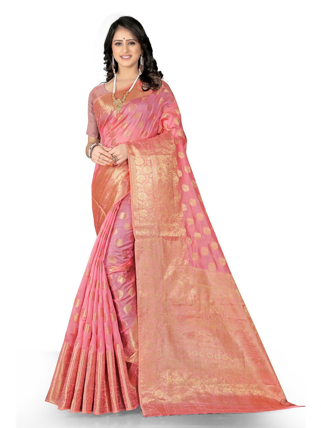 

VenderVilla Ethnic Motifs Woven Design Zari Jacquard Banarasi Saree, Pink