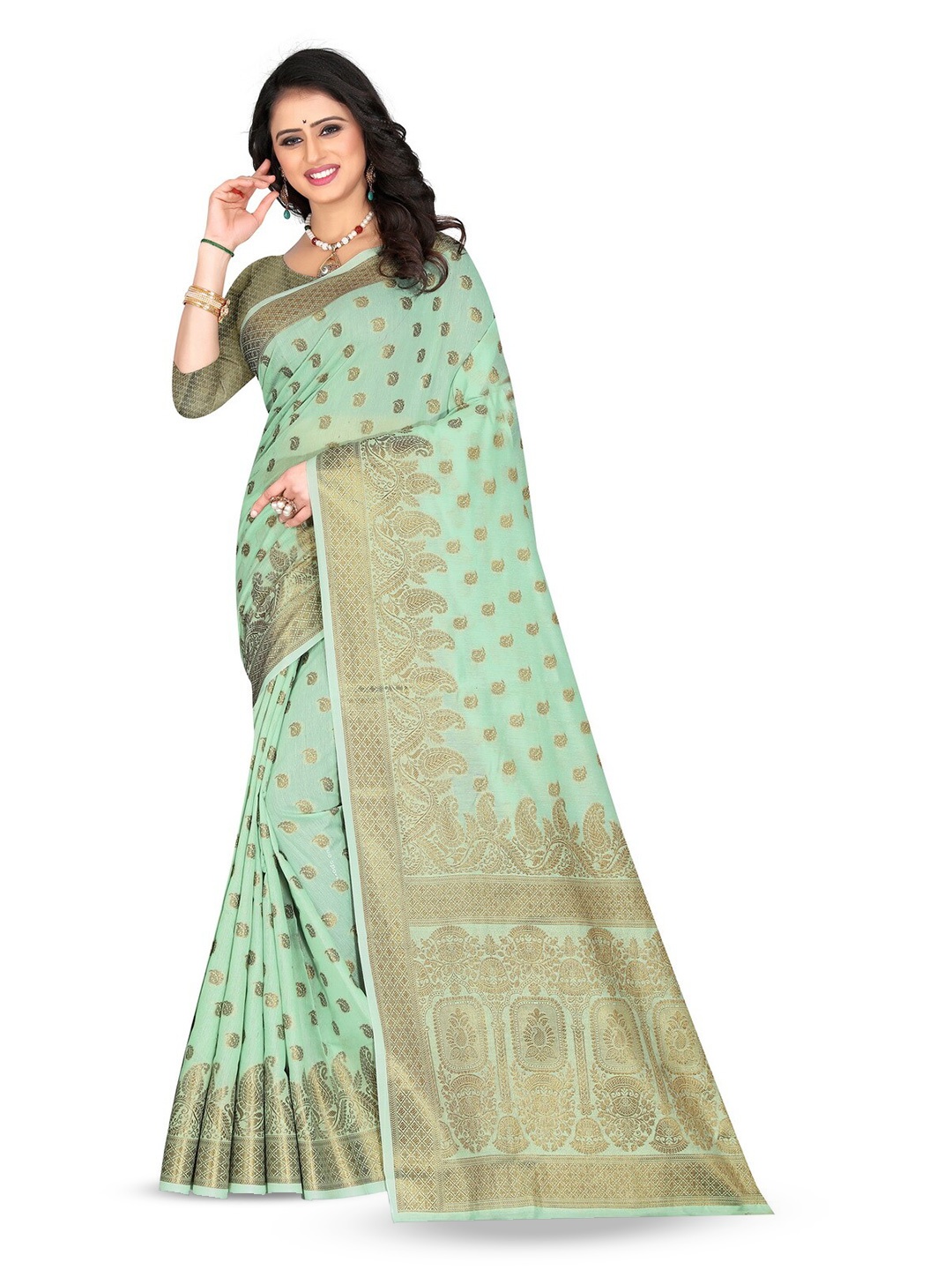 

VenderVilla Ethnic Motifs Woven Design Zari Banarasi Saree, Green