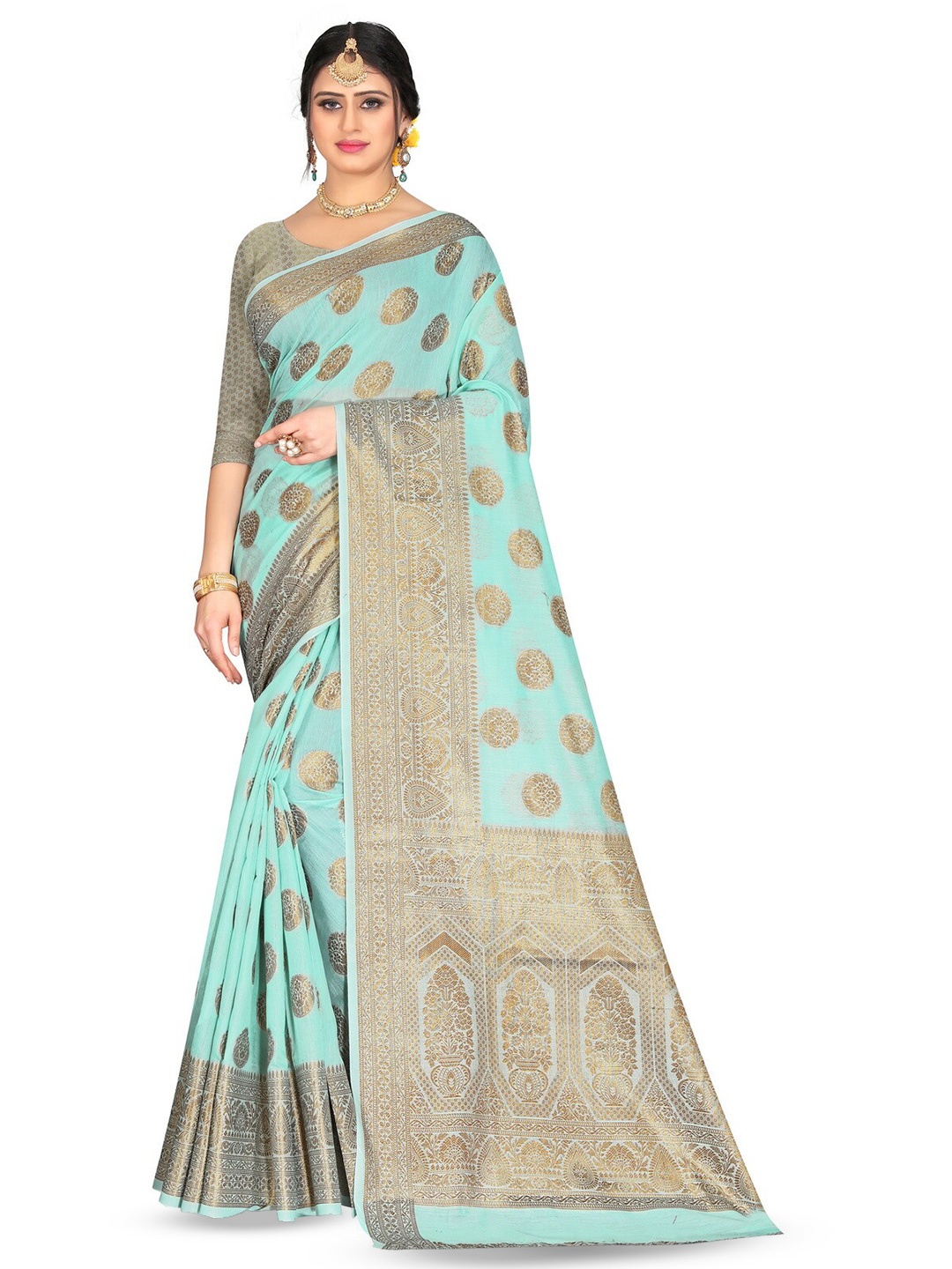 

VenderVilla Ethnic Woven Design Zari Banarasi Jacquard Saree, Teal