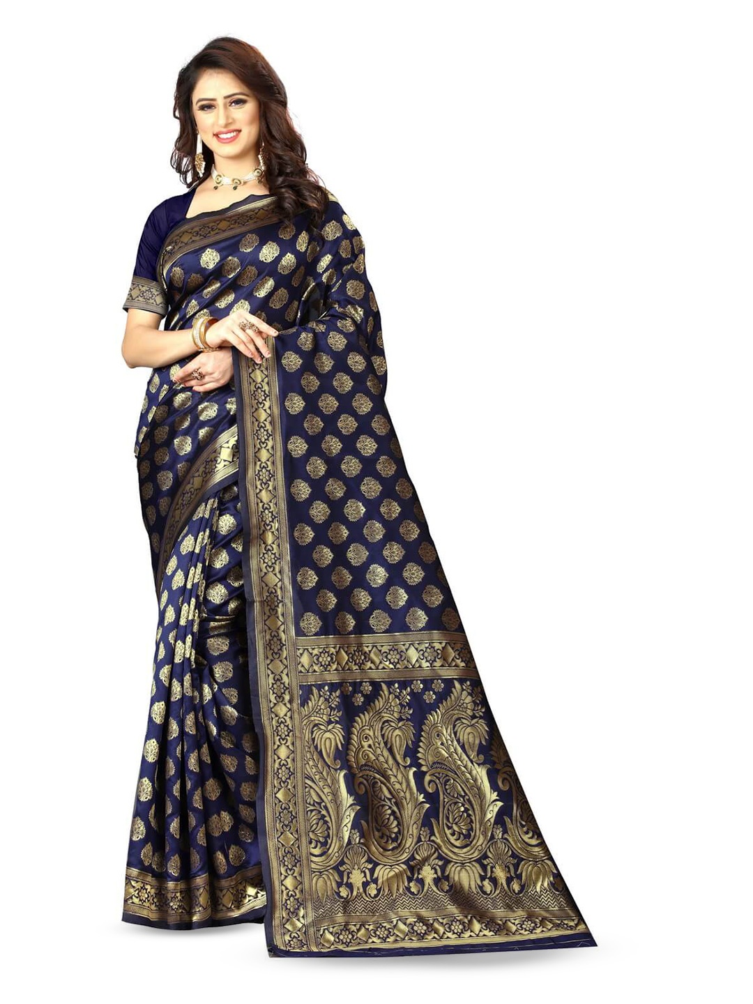 

VenderVilla Woven Design Ethnic Motifs Zari Saree, Navy blue
