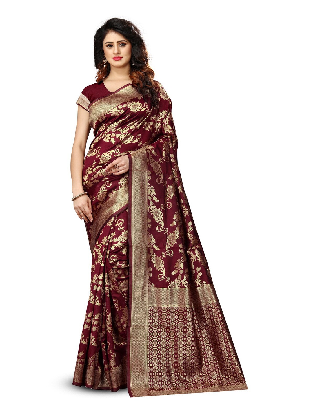 

VenderVilla Floral Woven Design Zari Banarasi Saree, Maroon