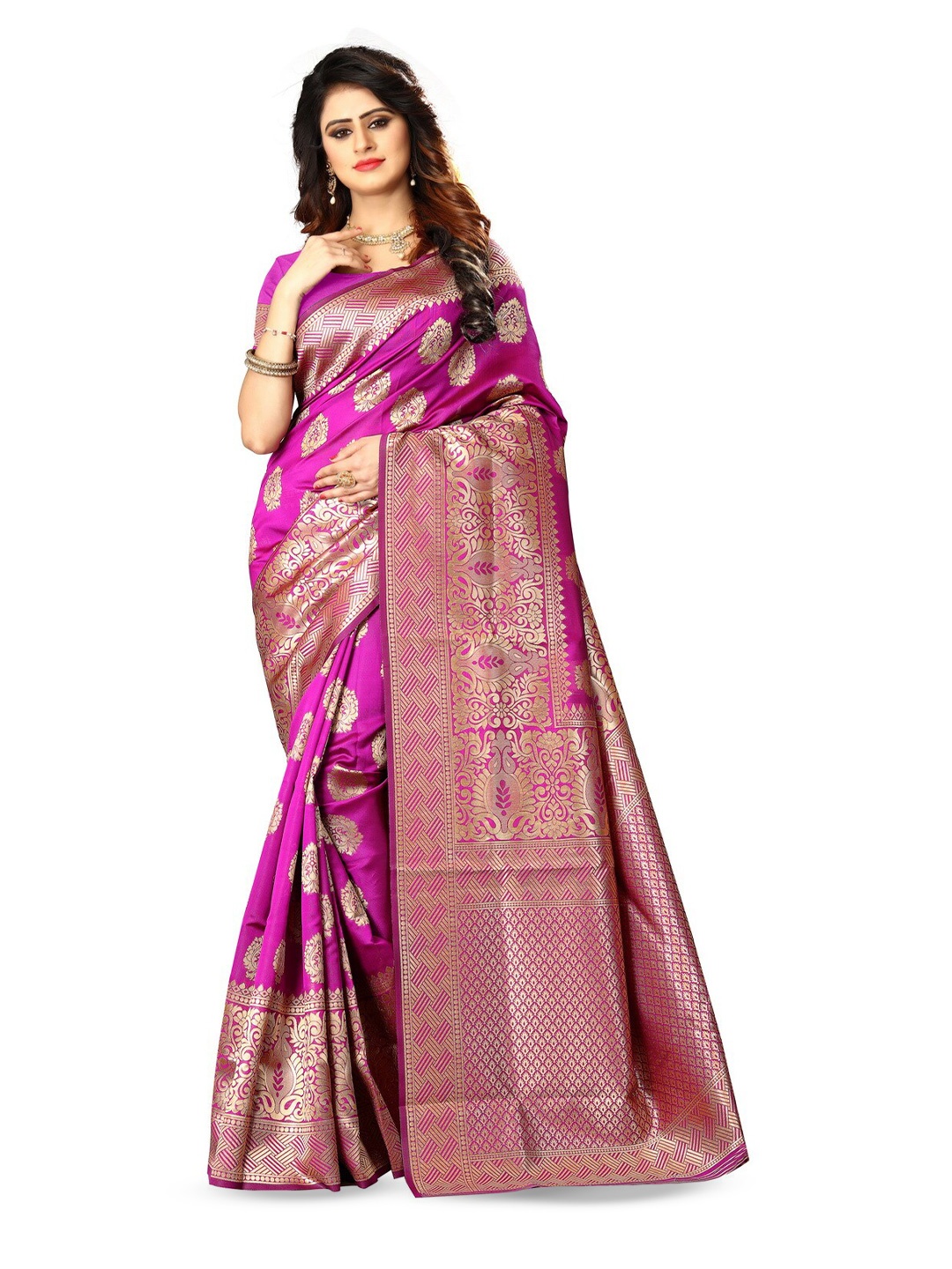 

VenderVilla Woven Design Ethnic Motifs Zari Saree, Pink