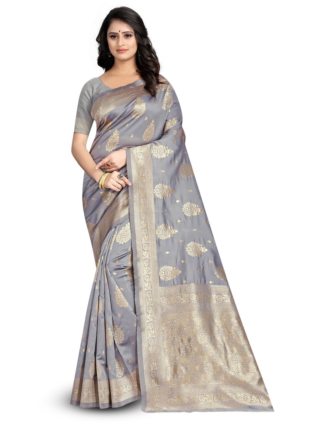 

VenderVilla Ethnic Motifs Woven Design Zari Banarasi Saree, Grey