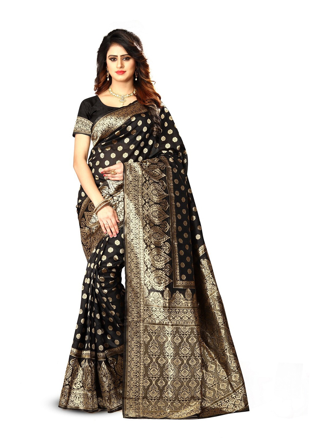 

VenderVilla Woven Design Ethnic Motifs Zari Banarasi Saree, Black