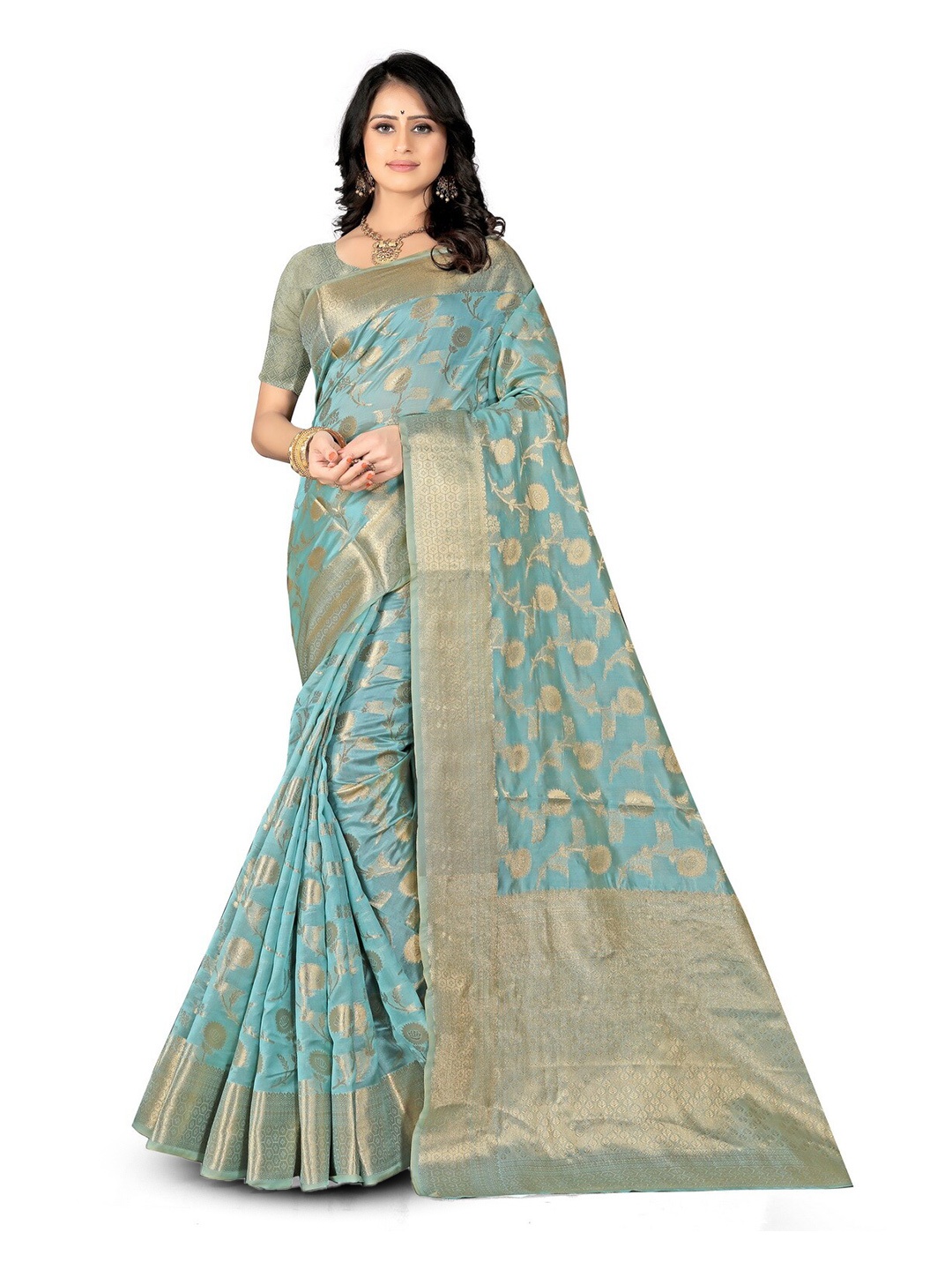 

VenderVilla Woven Design Ethnic Motfs Zari Saree, Teal