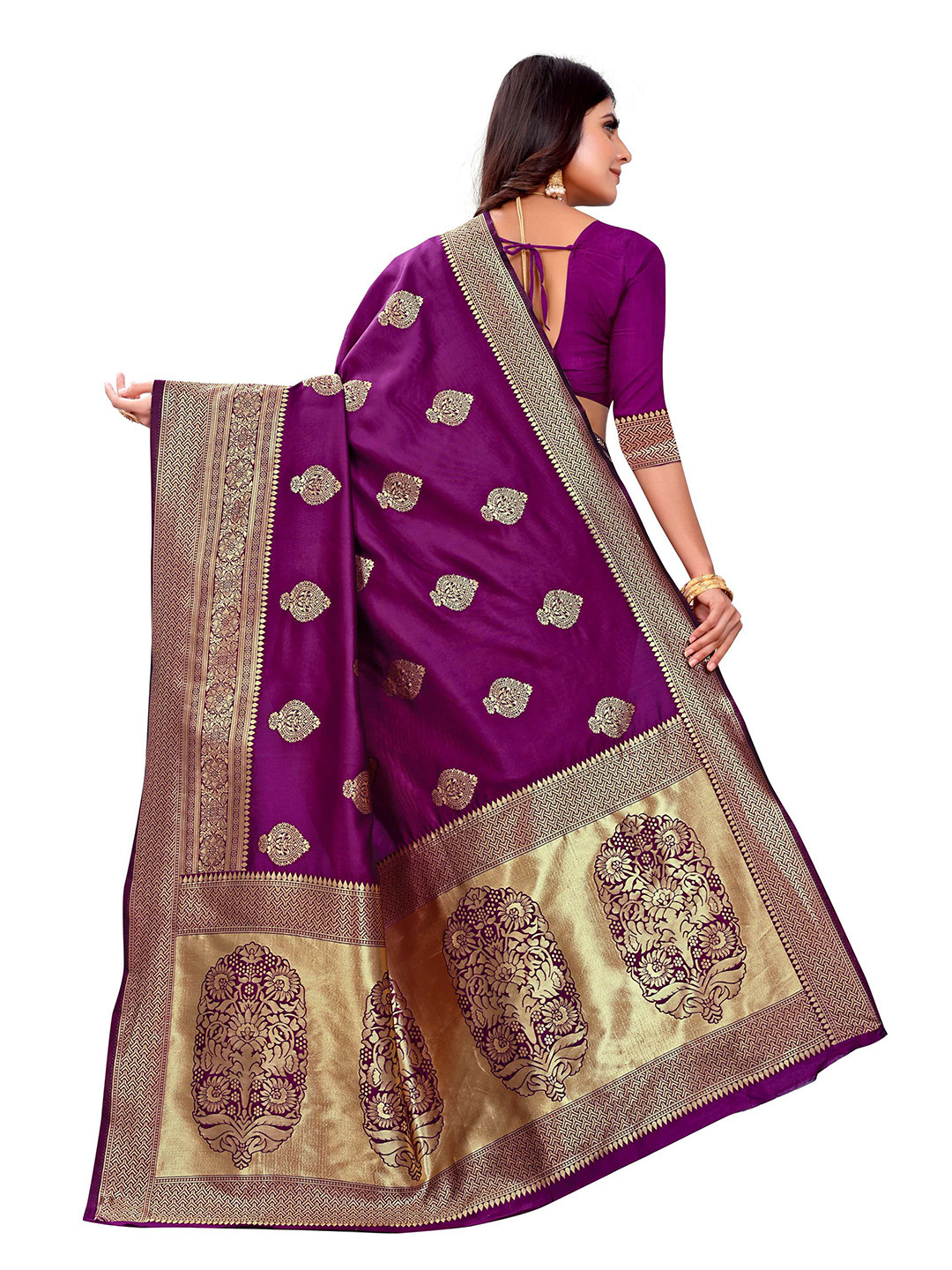 

VenderVilla Ethnic Motifs Woven Design Zari Saree, Purple