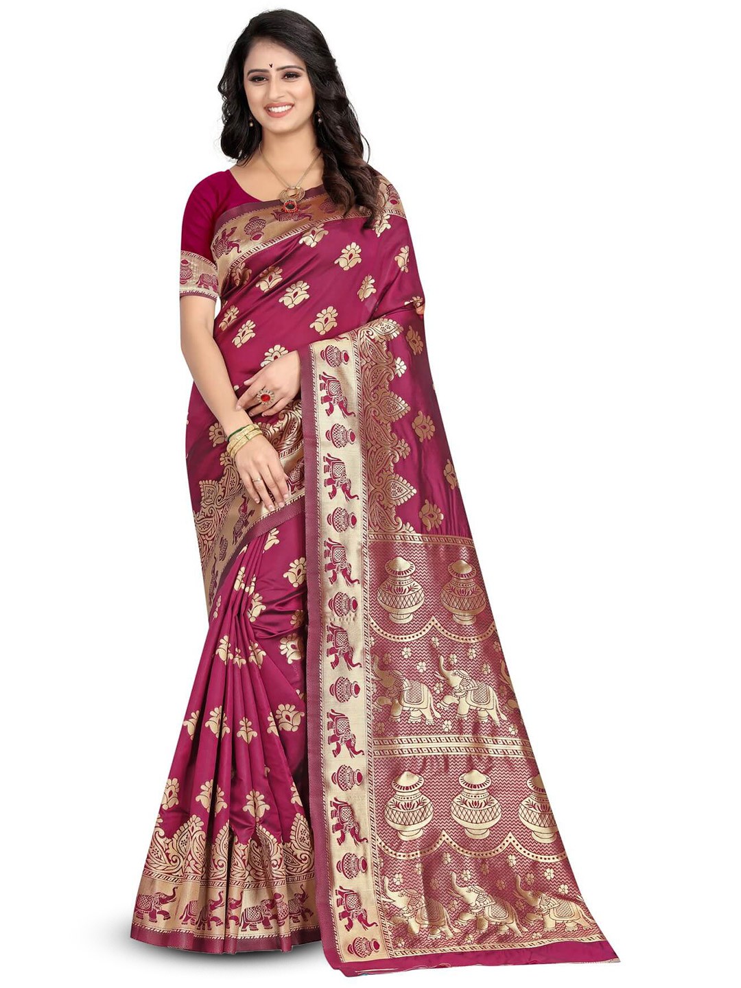 

VenderVilla Woven Design Ethnic Motifs Zari Saree, Maroon