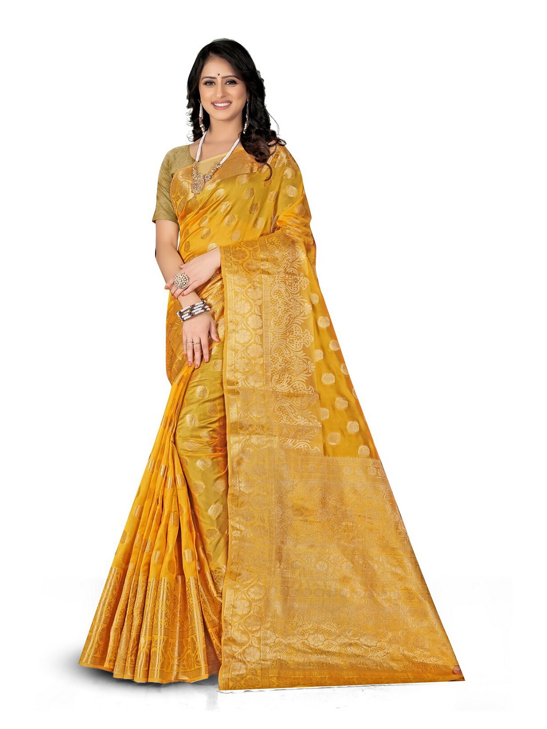 

VenderVilla Ethnic Motifs Woven Design Zari Saree, Mustard