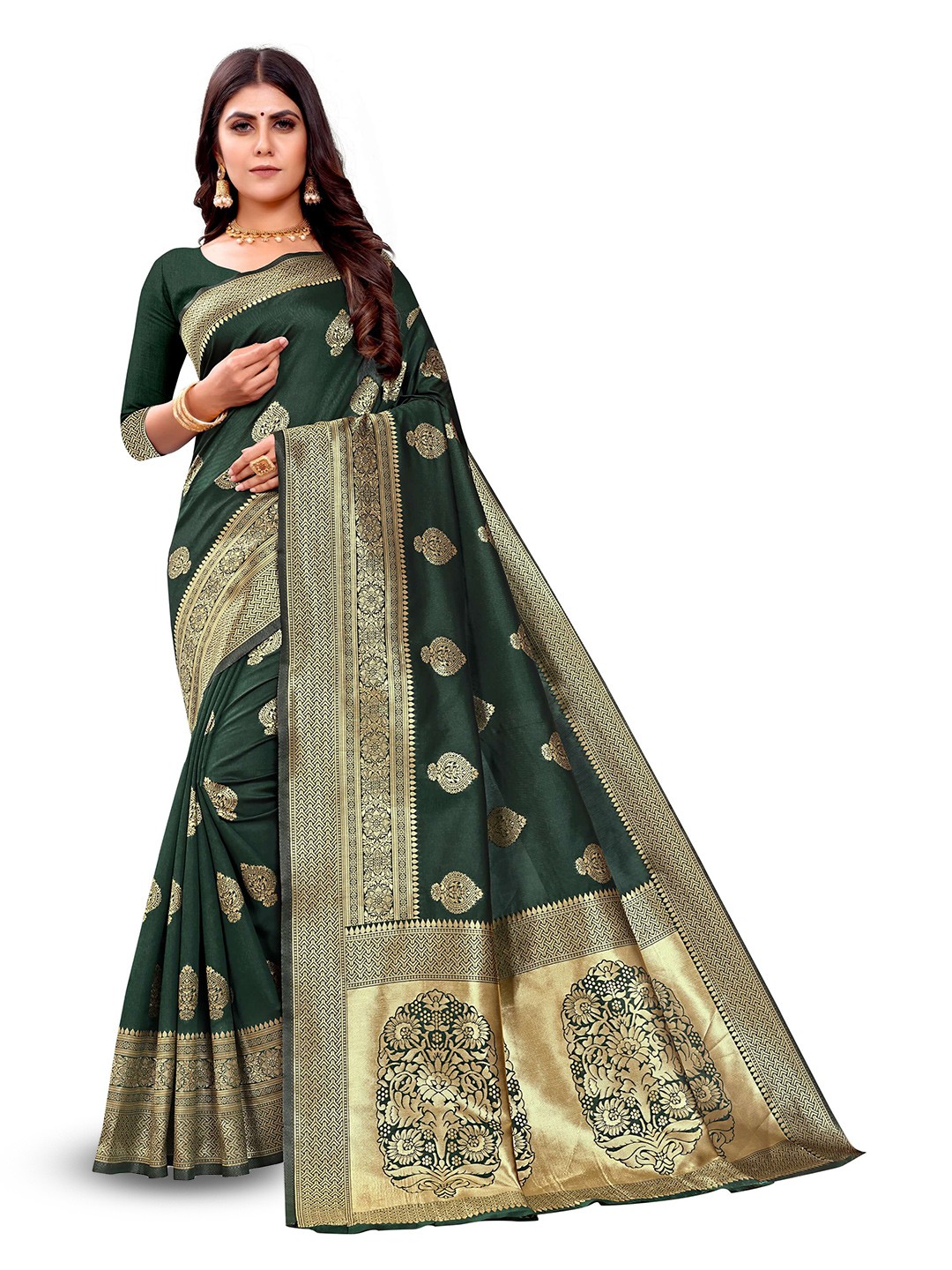 

VenderVilla Ethnic Motif Woven Design Zari Saree, Green