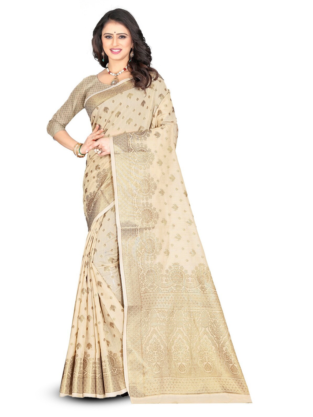 

VenderVilla Ethnic Motifs Woven Design Zari Saree, Brown