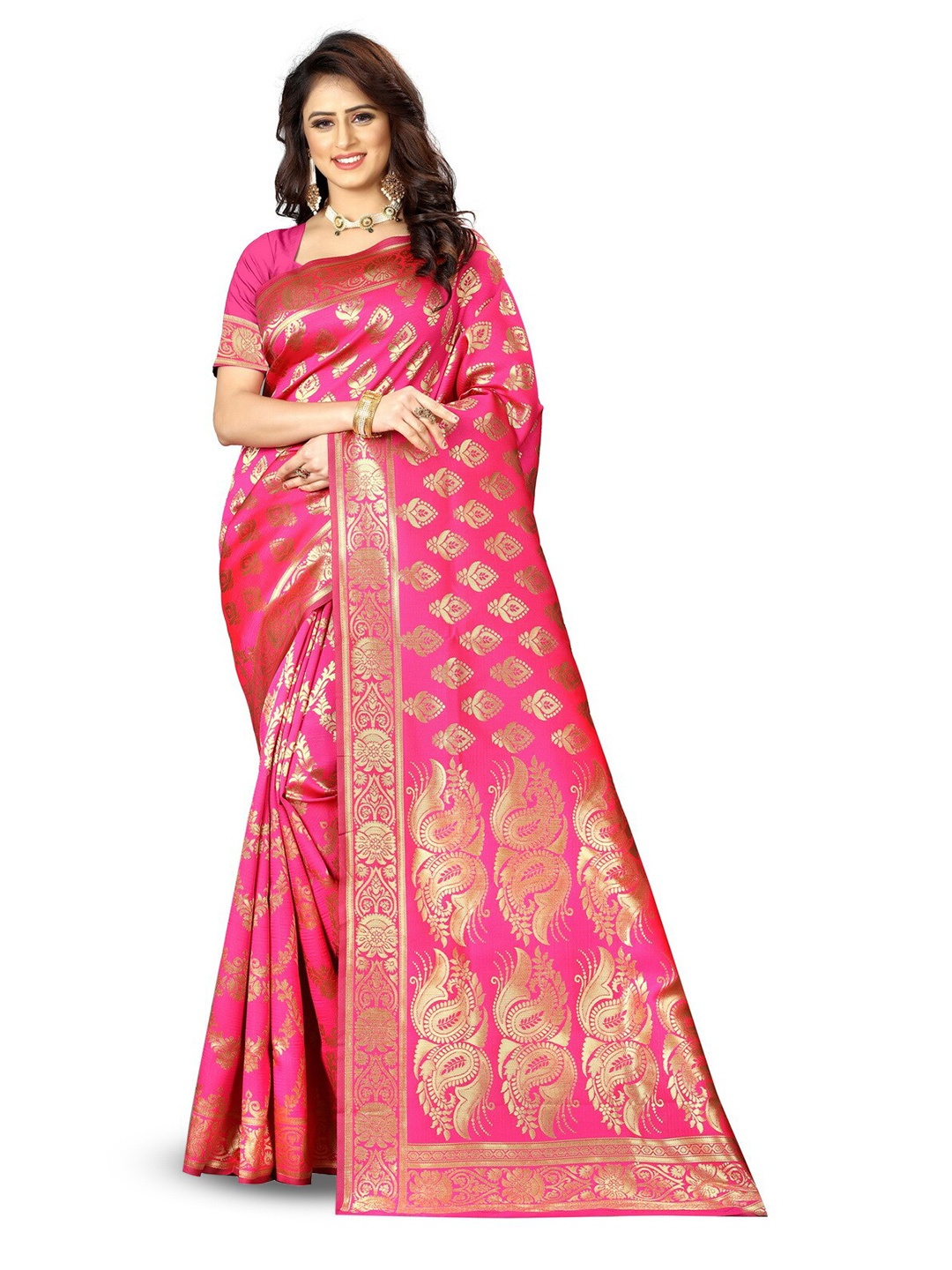 

VenderVilla Woven Design Ethnic Motifs Zari Saree, Pink
