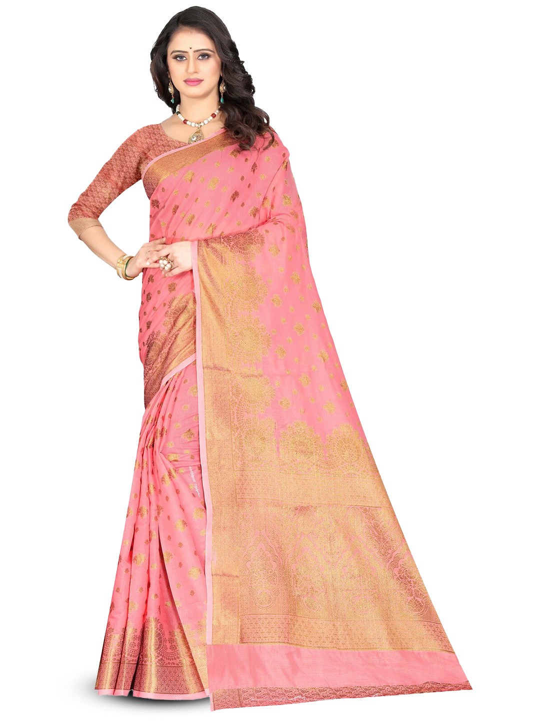 

VenderVilla Woven Design Ethnic Motifs Zari Saree, Pink