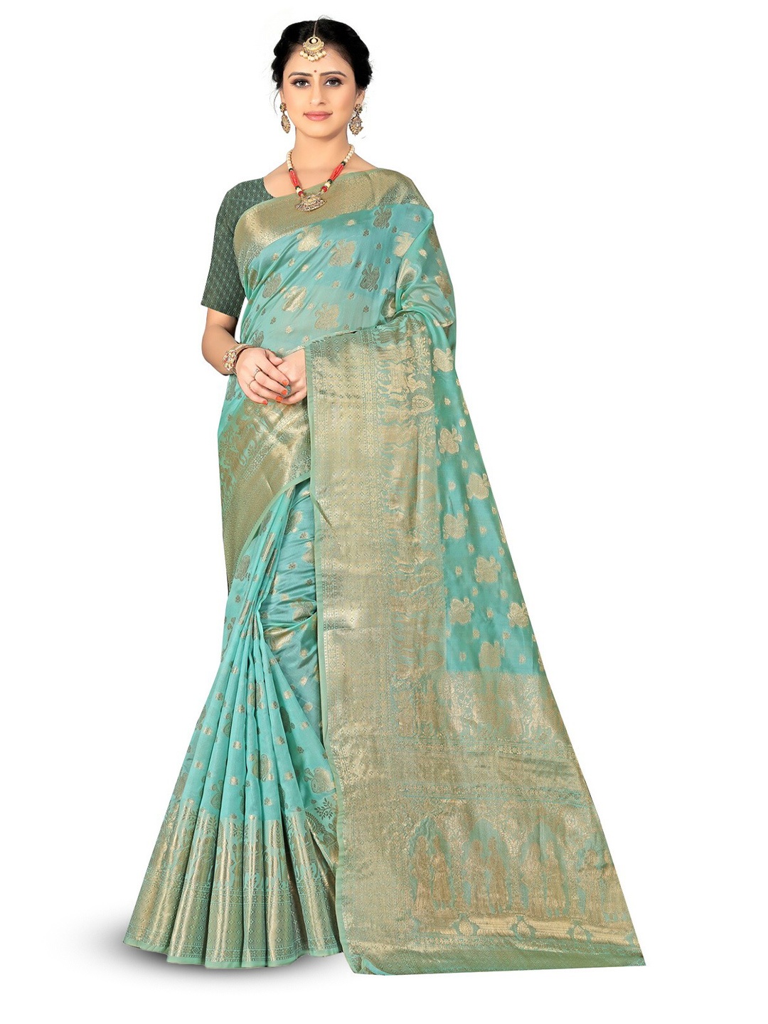 

VenderVilla Woven Design Zari Saree, Teal