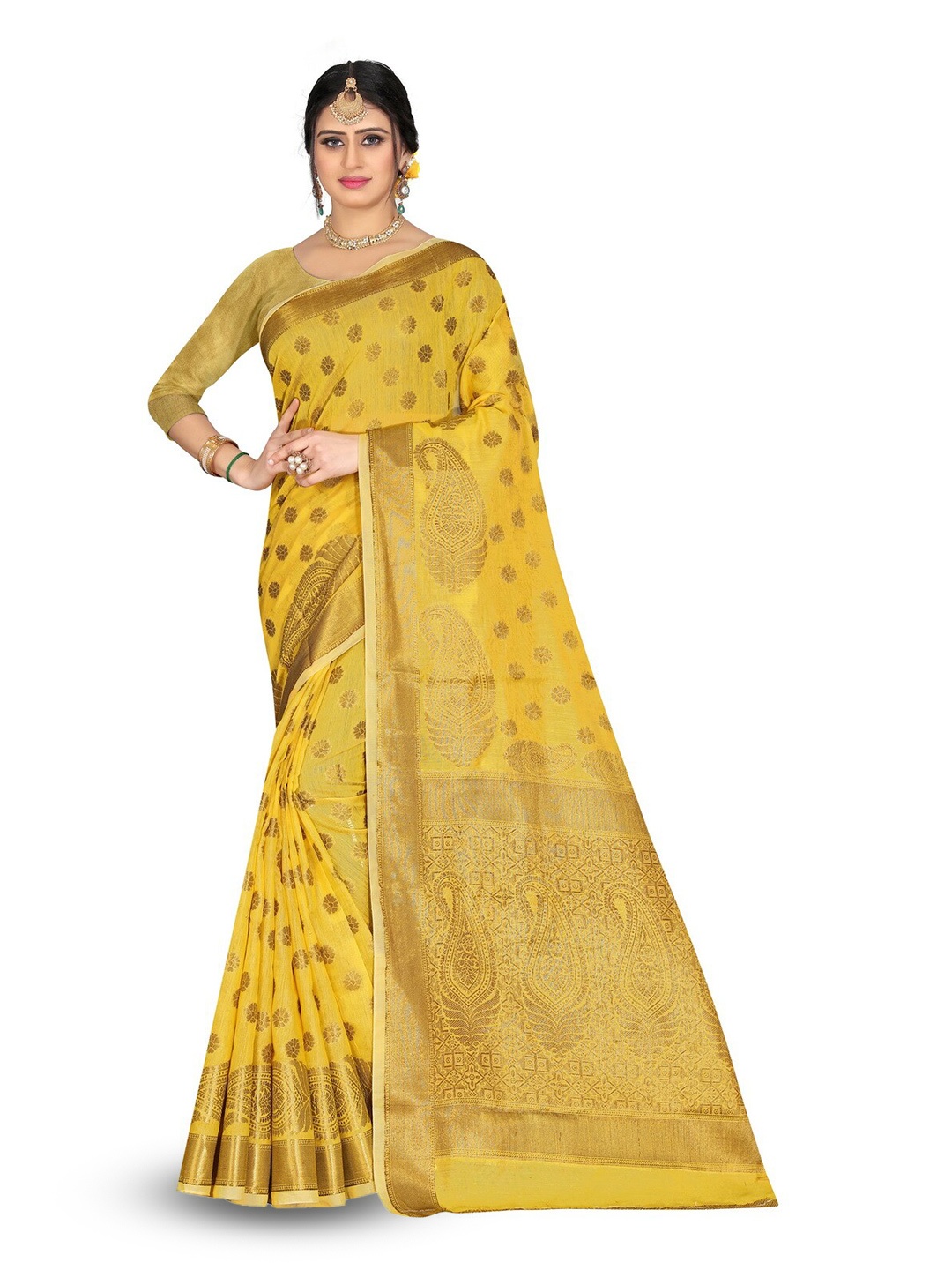 

VenderVilla Woven Design Ethnic Motifs Zari Banarasi Saree, Yellow