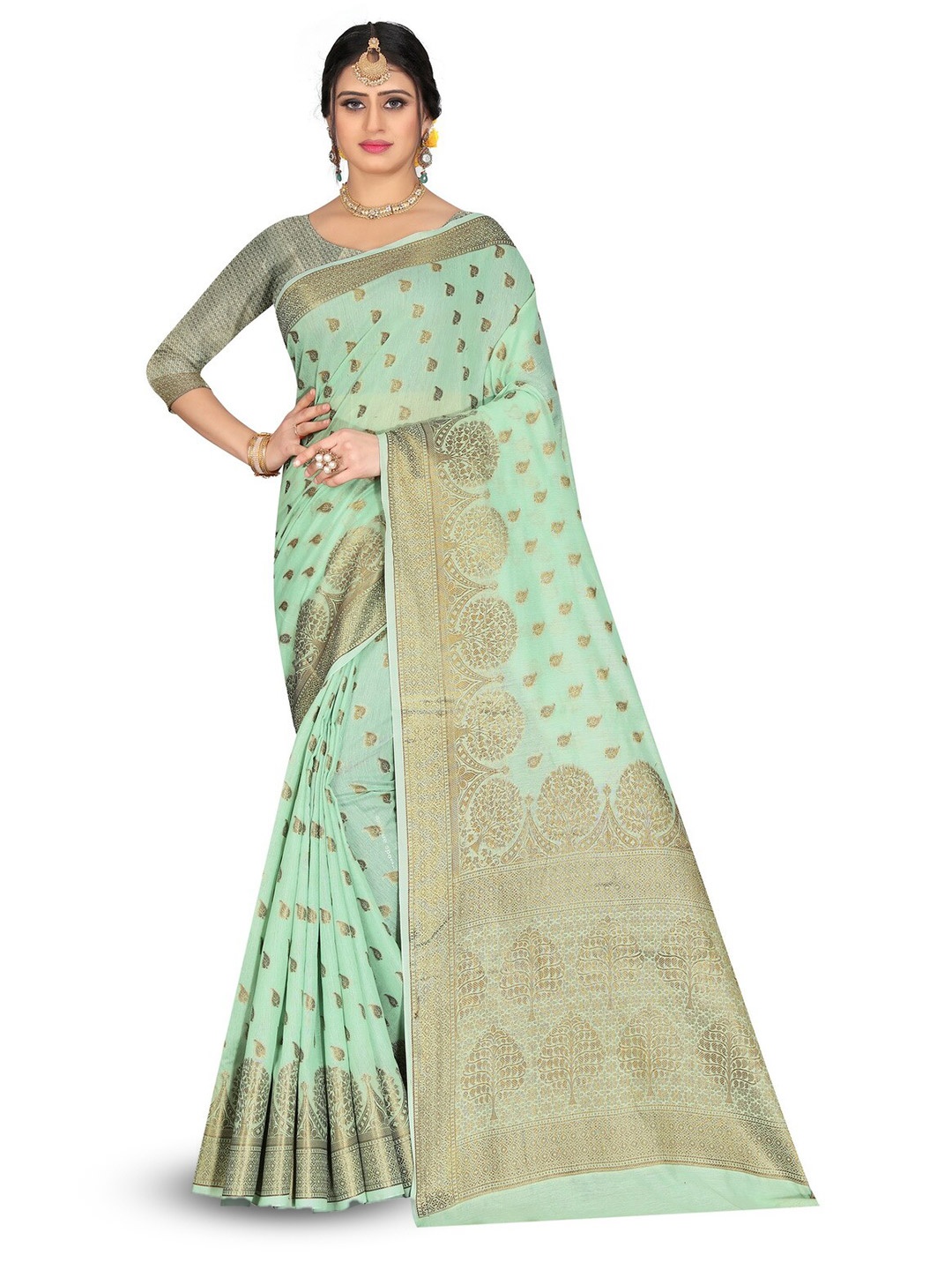 

VenderVilla Woven Design Ethnic Motifs Zari Saree, Green