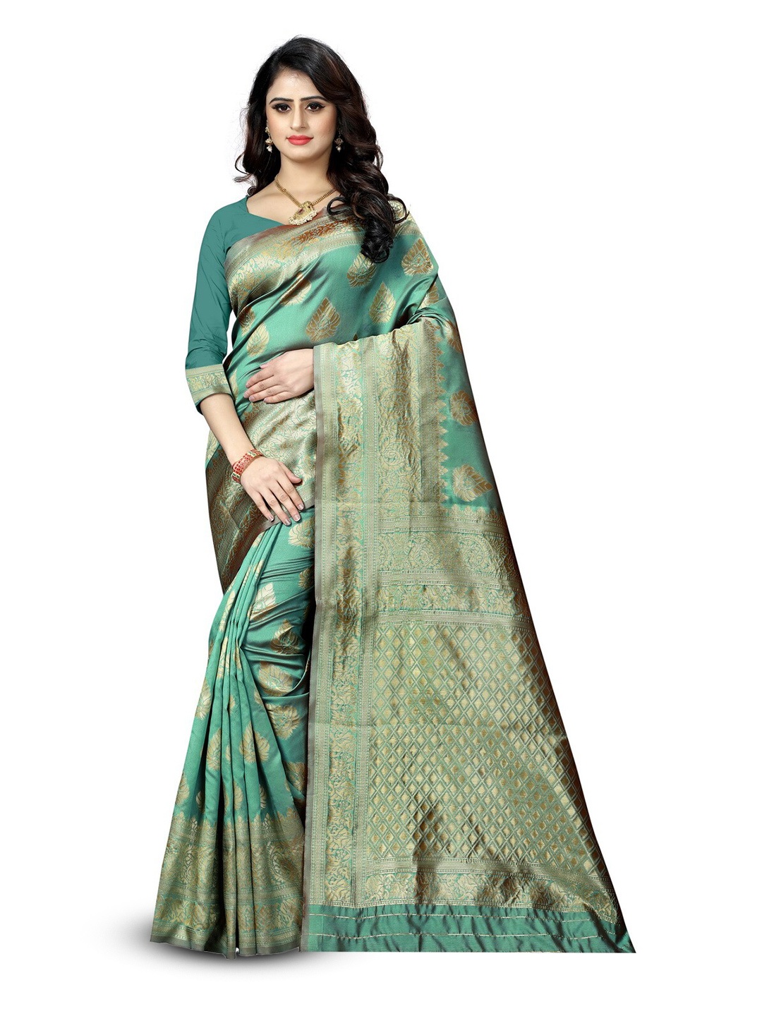 

VenderVilla Woven Design Ethnic Motifs Zari Saree, Sea green