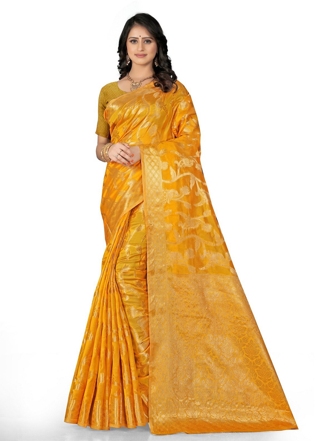 

VenderVilla Ethnic Motifs Woven Design Zari Saree, Mustard