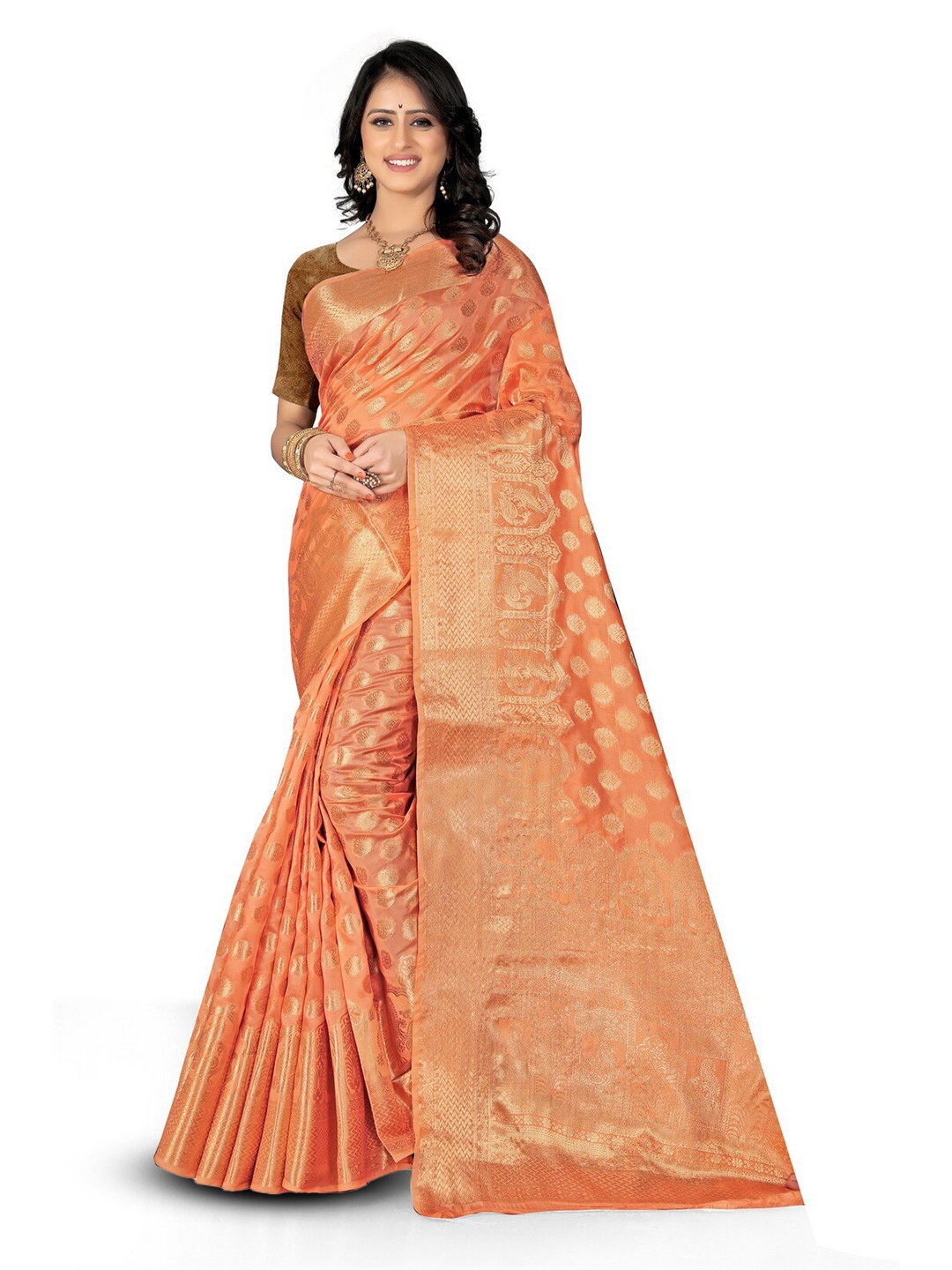 

VenderVilla Woven Design Ethnic Motifs Zari Saree, Orange
