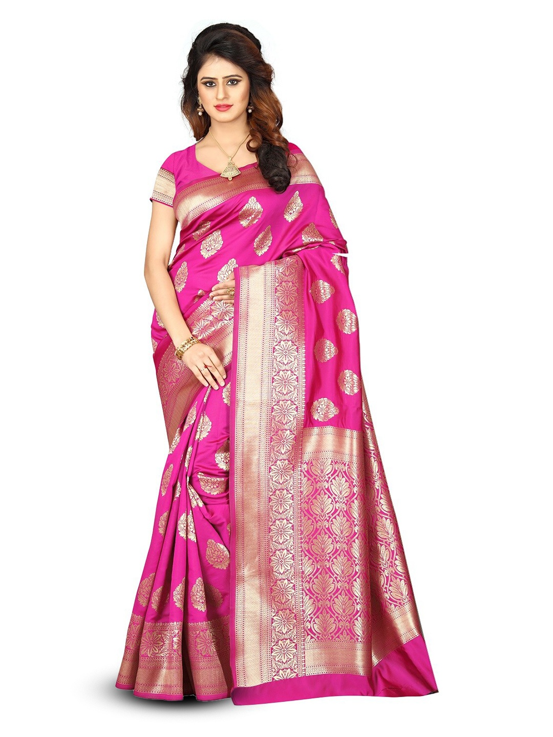 

VenderVilla Woven Design Ethnic Motifs Zari Saree, Pink