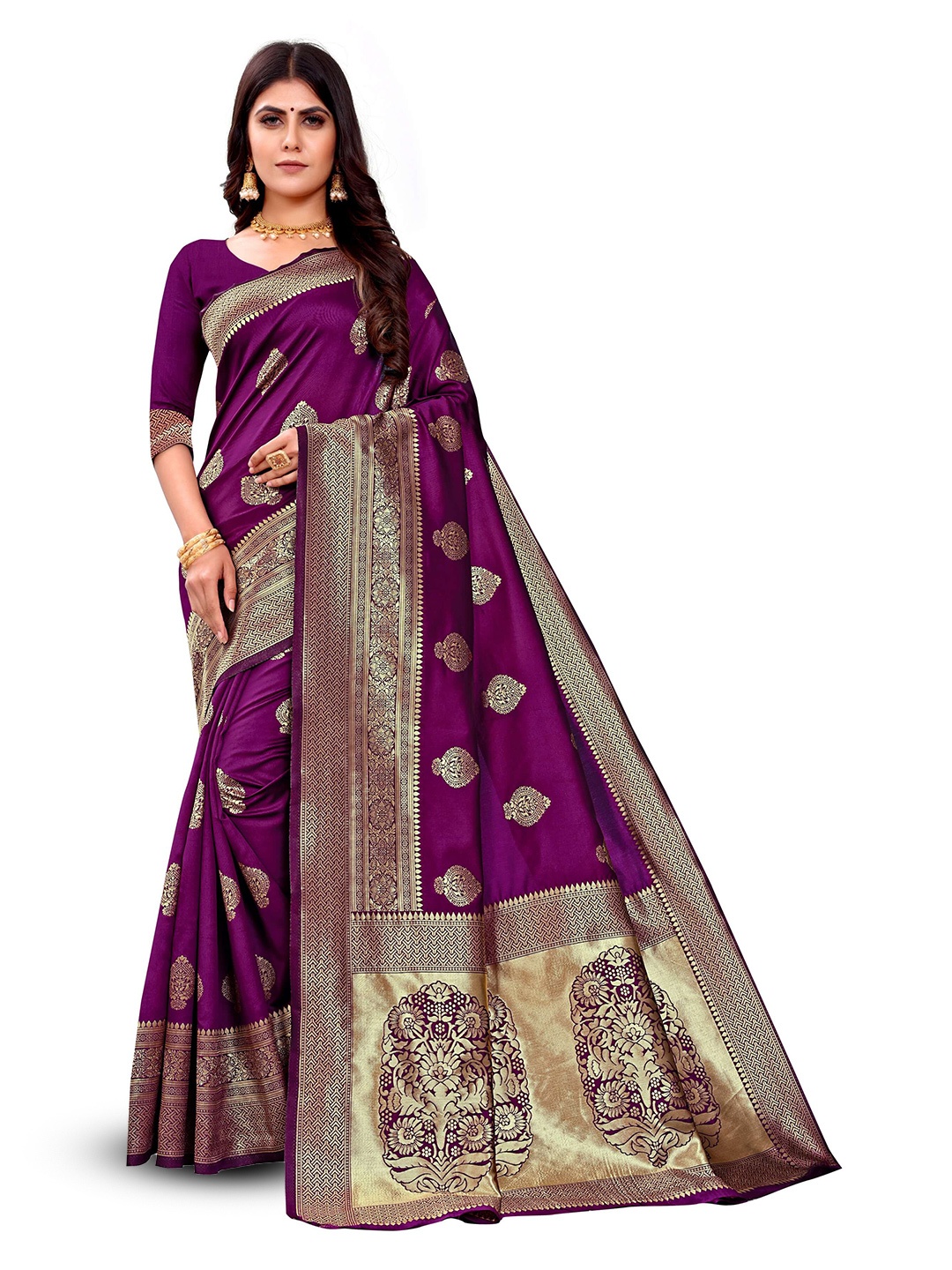 

VenderVilla Woven Design Ethnic Motifs Zari Saree, Purple