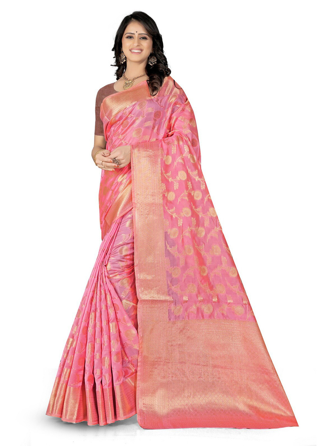 

VenderVilla Woven Design Ethnic Motifs Zari Saree, Pink
