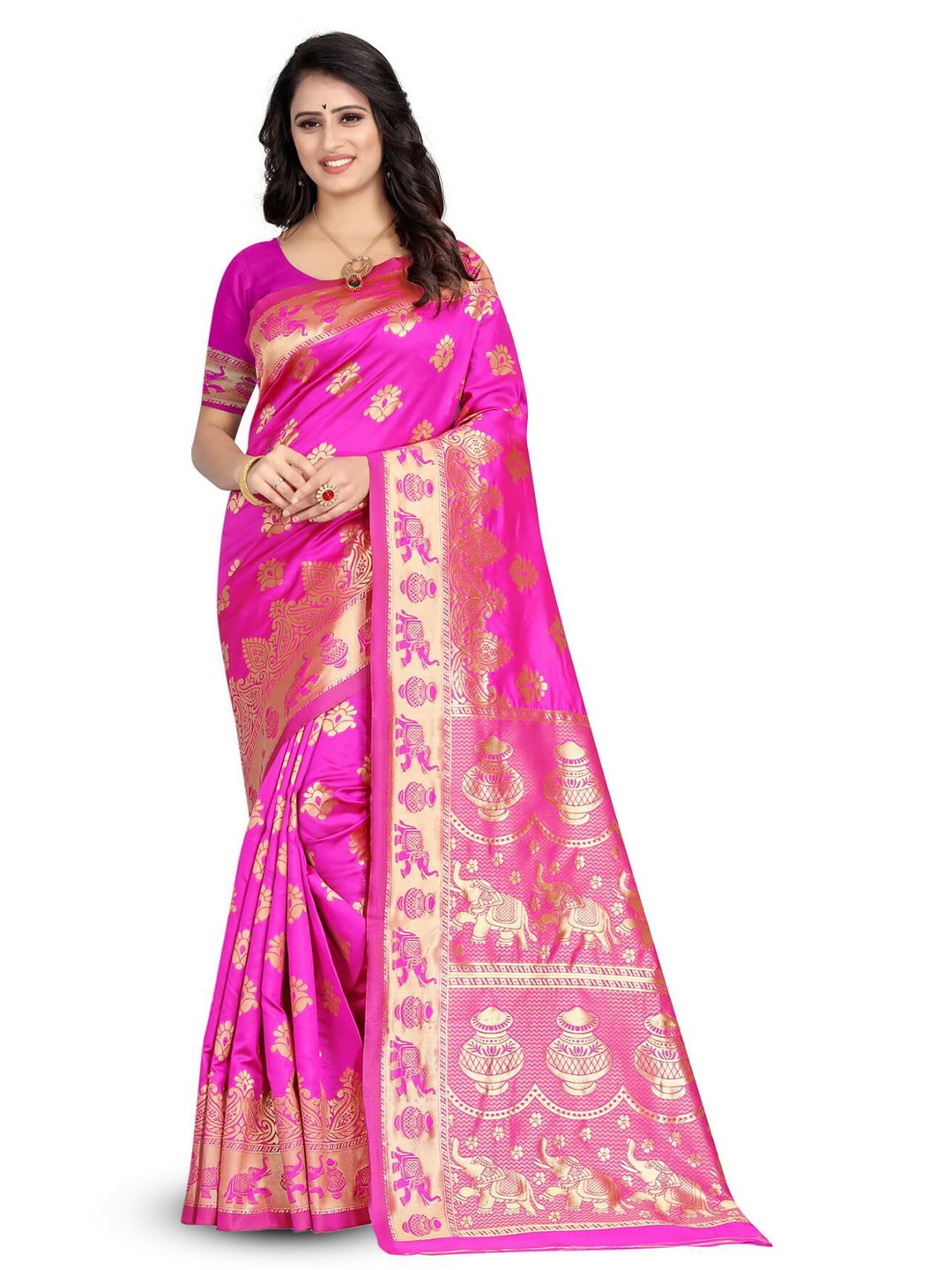 

VenderVilla Woven Design Ethnic Motifs Zari Saree, Pink