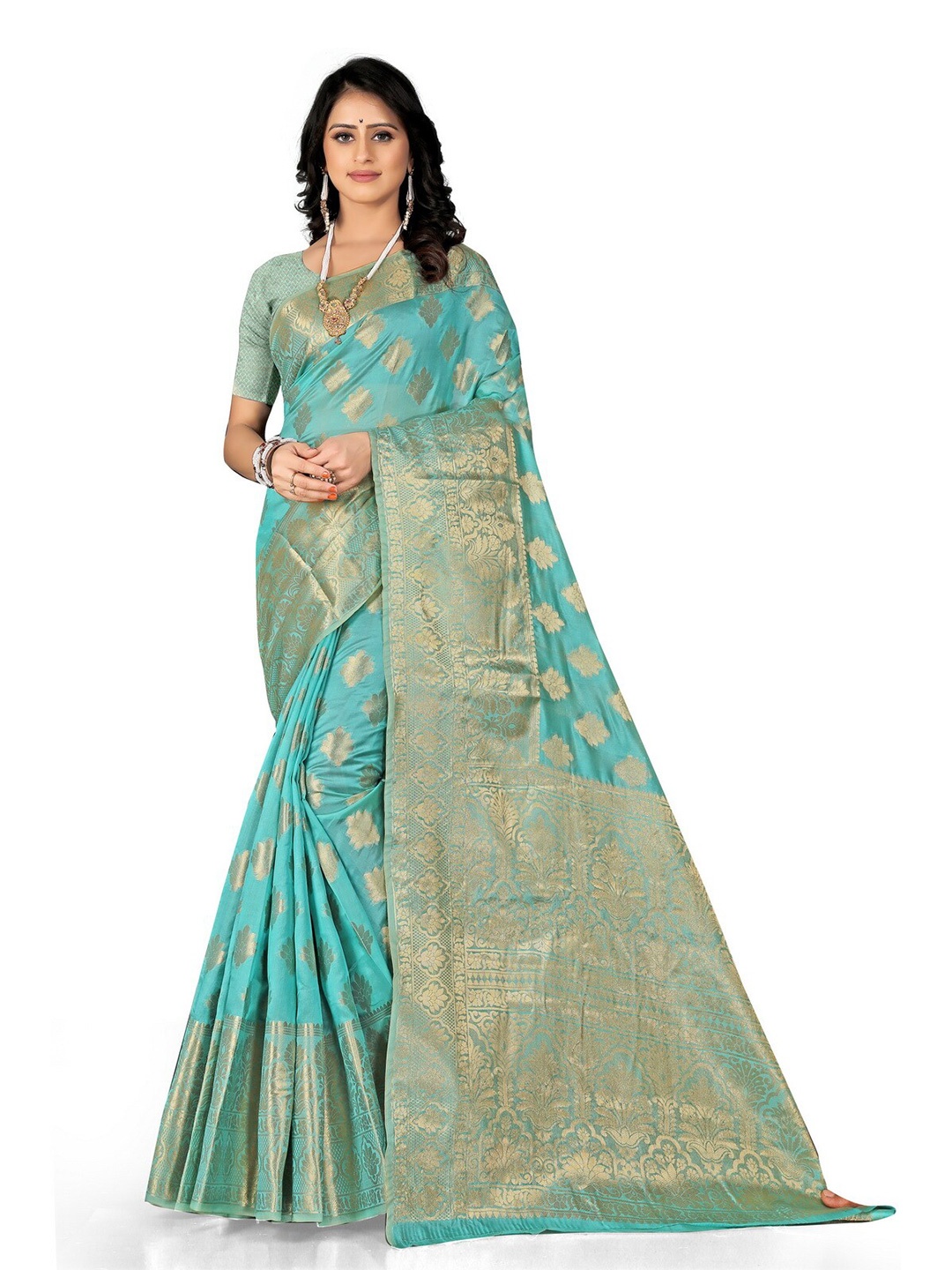 

VenderVilla Woven Design Zari Silk Saree, Teal