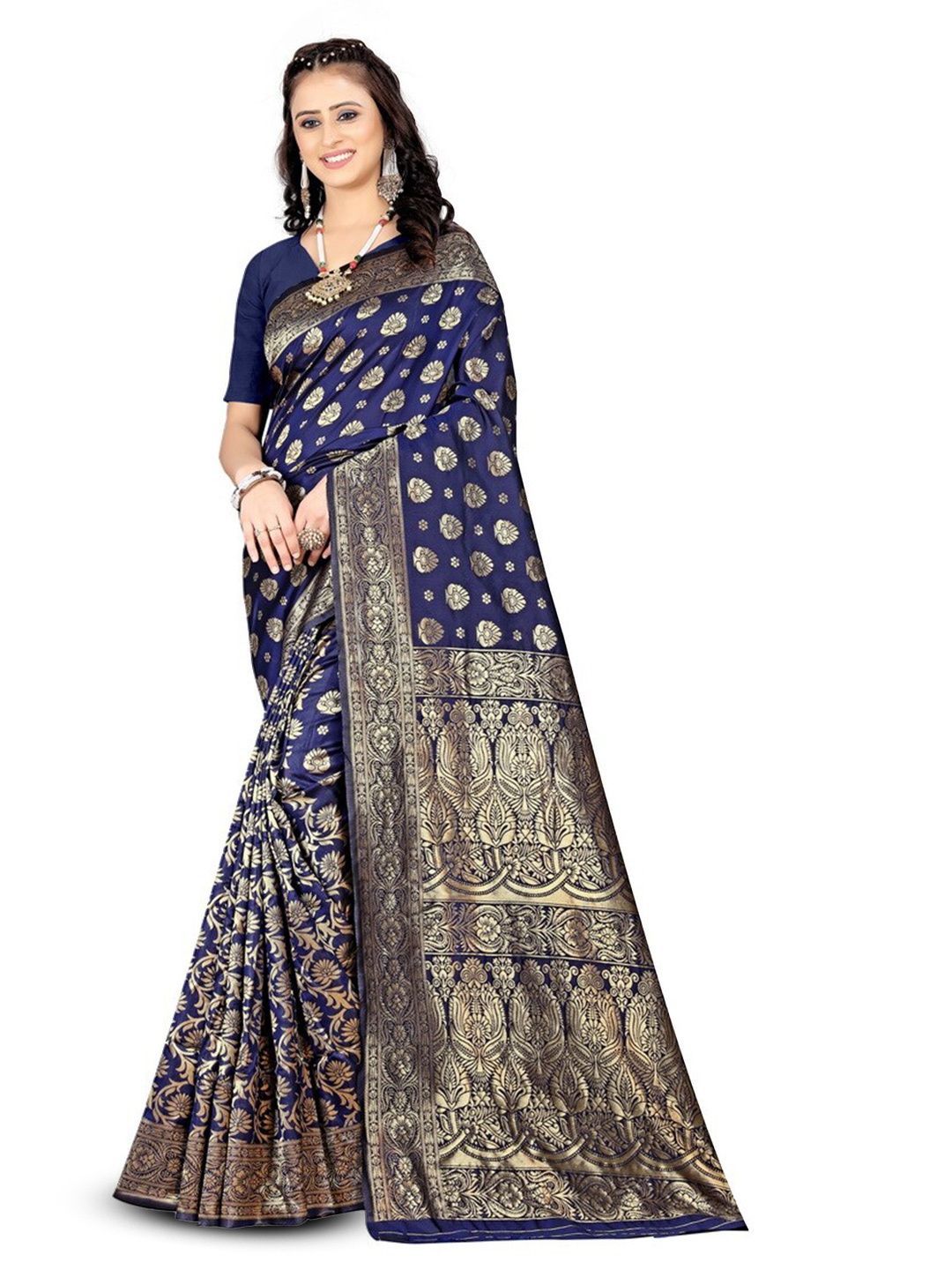 

VenderVilla Woven Design Ethnic Motifs Zari Saree, Navy blue