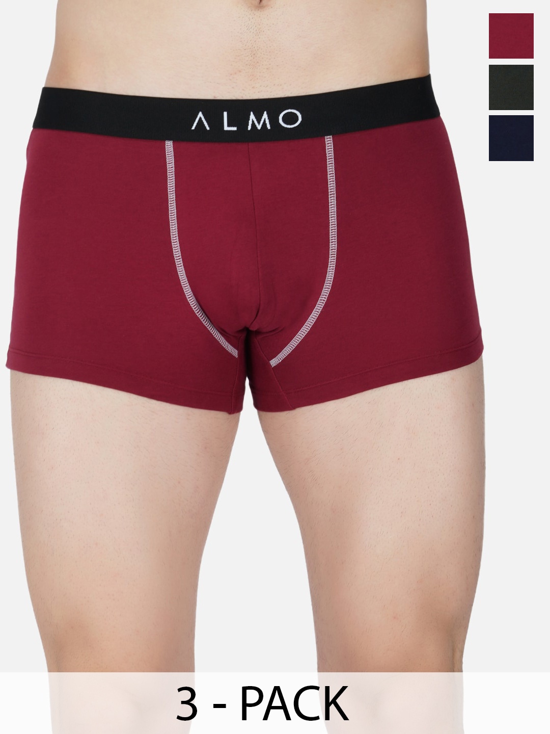 

Almo Wear Pack Of 3 Anti Microbial Trunks CE-T-BLROL, Navy blue