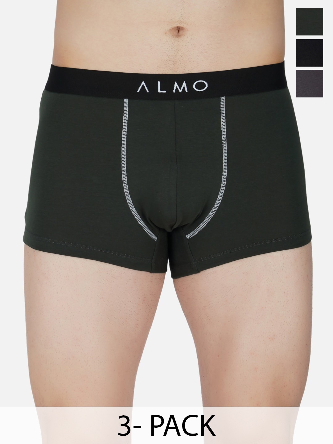 

Almo Wear Pack Of 3 Anti Microbial Trunks CE-T-BGOL, Black