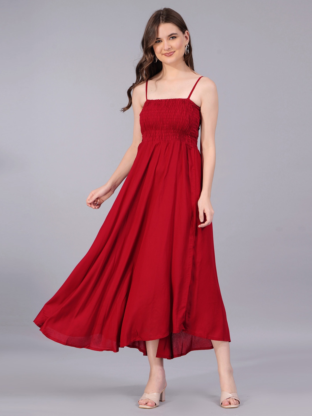 

KALINI Smocked Fit & Flare Midi Dress, Red