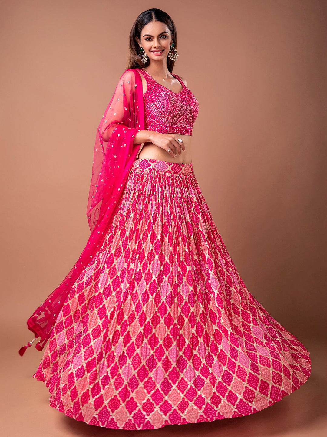 

FABPIXEL Embroidered Sequinned Semi-Stitched Lehenga & Unstitched Blouse With Dupatta, Pink