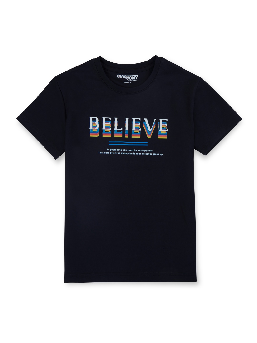 

Gini and Jony Boys Round Neck Typography Printed Cotton T-shirt, Navy blue