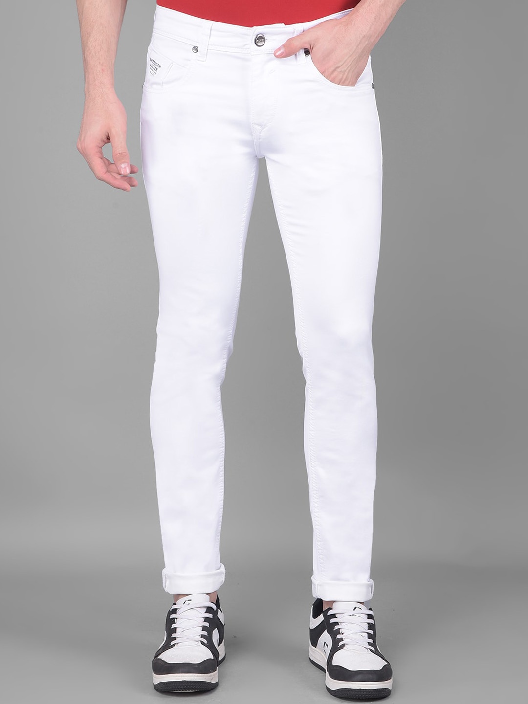 

American Archer Men Smart Skinny Fit Low-Rise Clean Look Stretchable Jeans, White