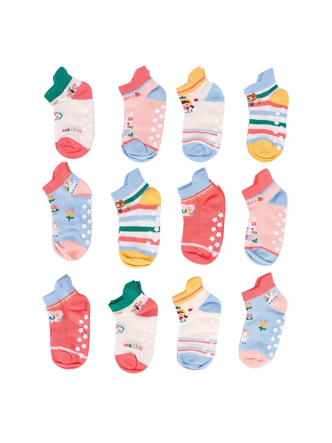 

NEOBABY Kids Pack of 12 Graphic Printed Cotton Socks, White