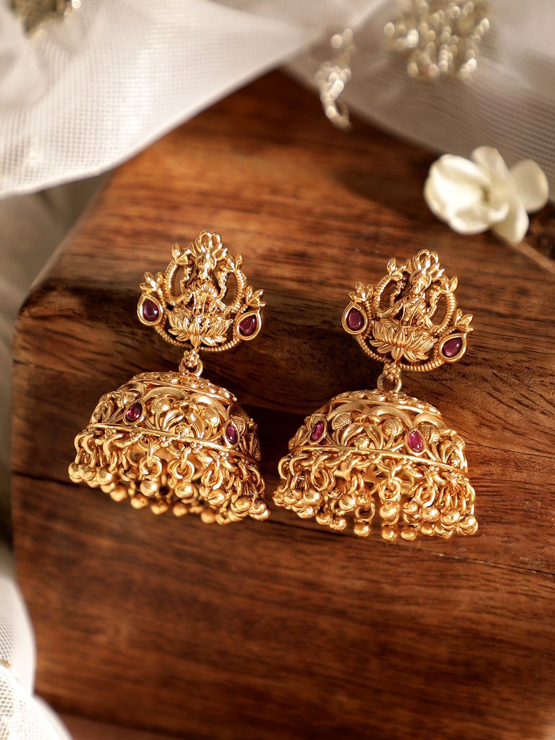 

Rubans Traditional 22k Gold-Plated DivineTemple Jhumka Earrings