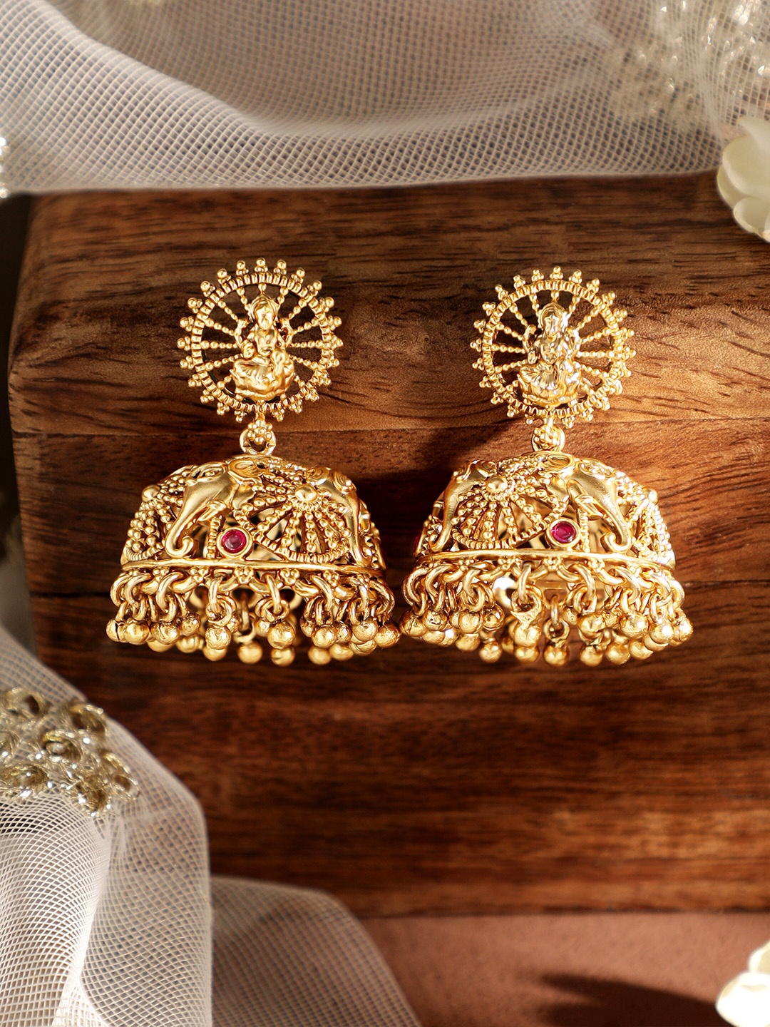 

Rubans Gold-Plated Divine Temple Dome Jhumka Earrings