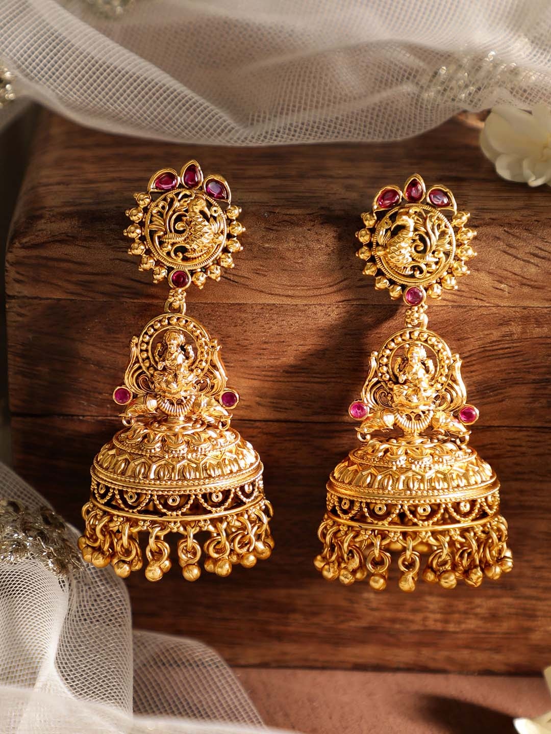 

Rubans Golden Serenity 22k Gold-Plated Temple Jhumka Earrings