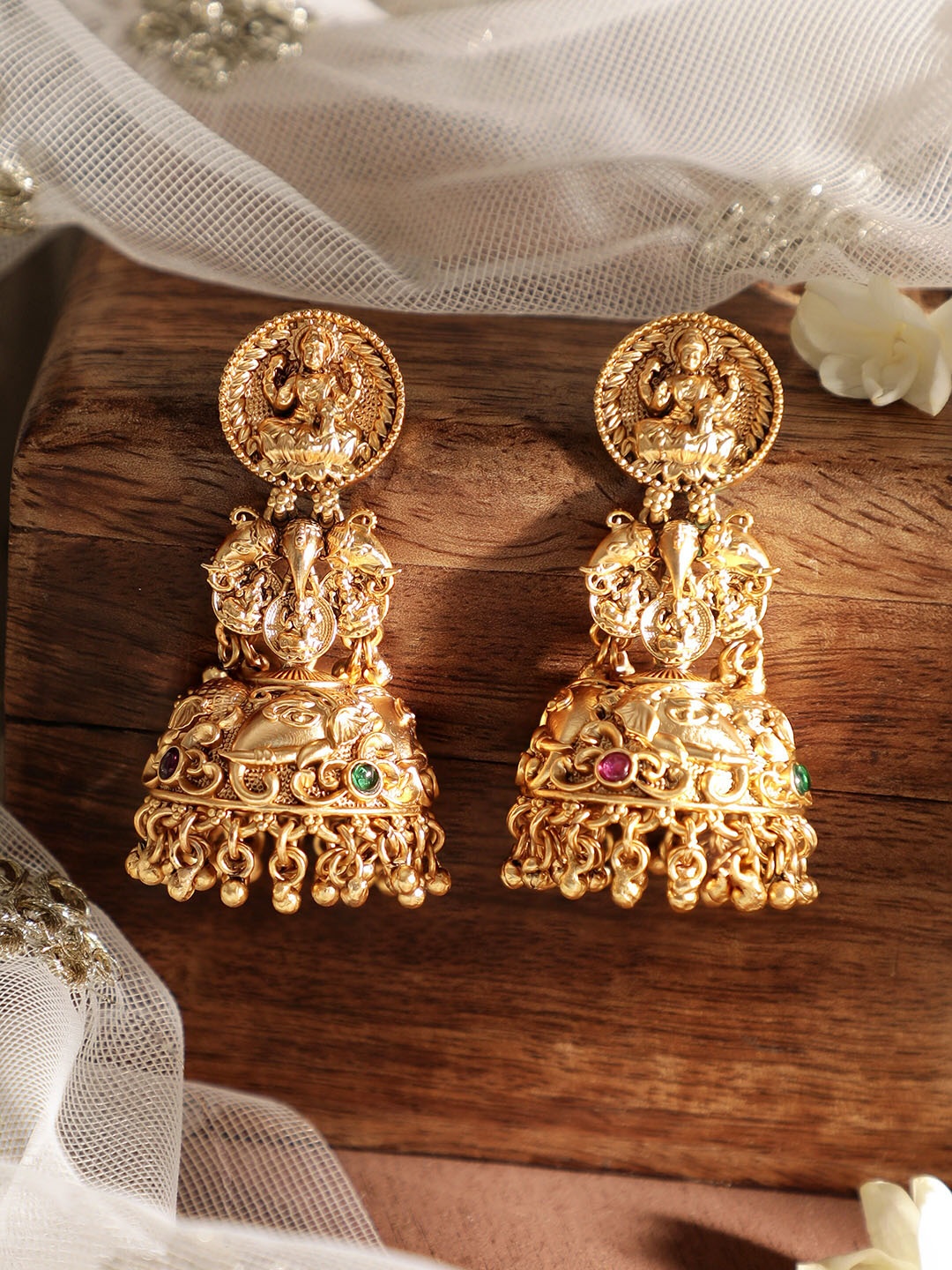 

Rubans Spiritual Aura 22k Gold-Plated Divine Temple Jhumka Earrings