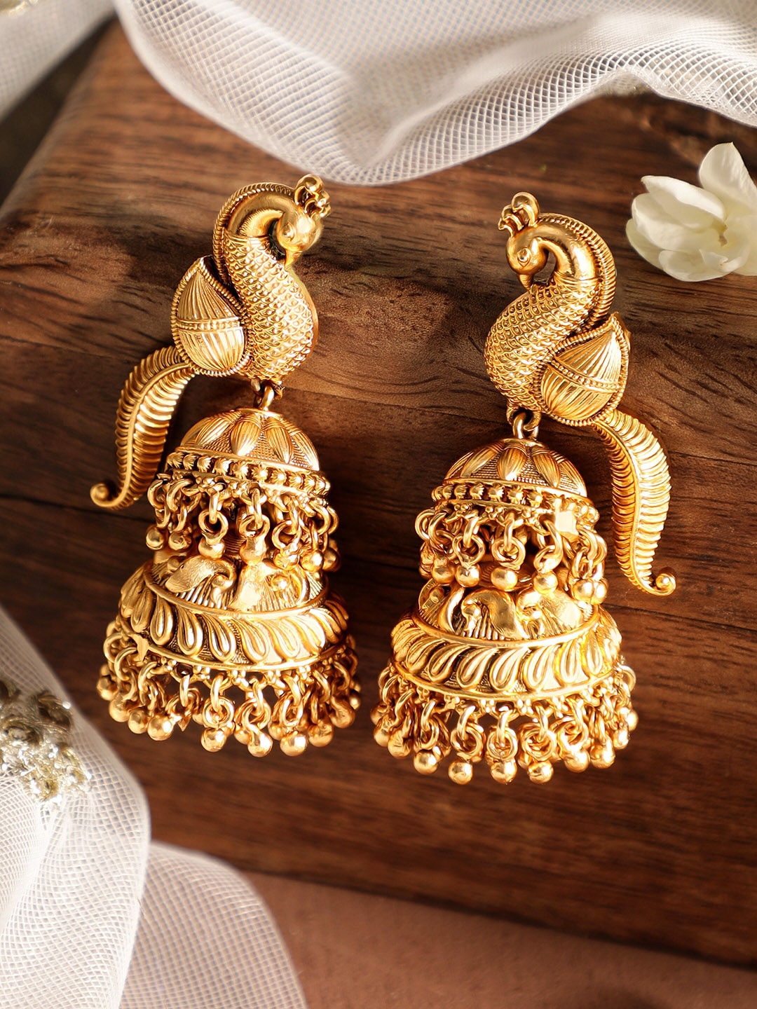 

Rubans 22k Gold-Plated Peacock Design Treasure Jhumka