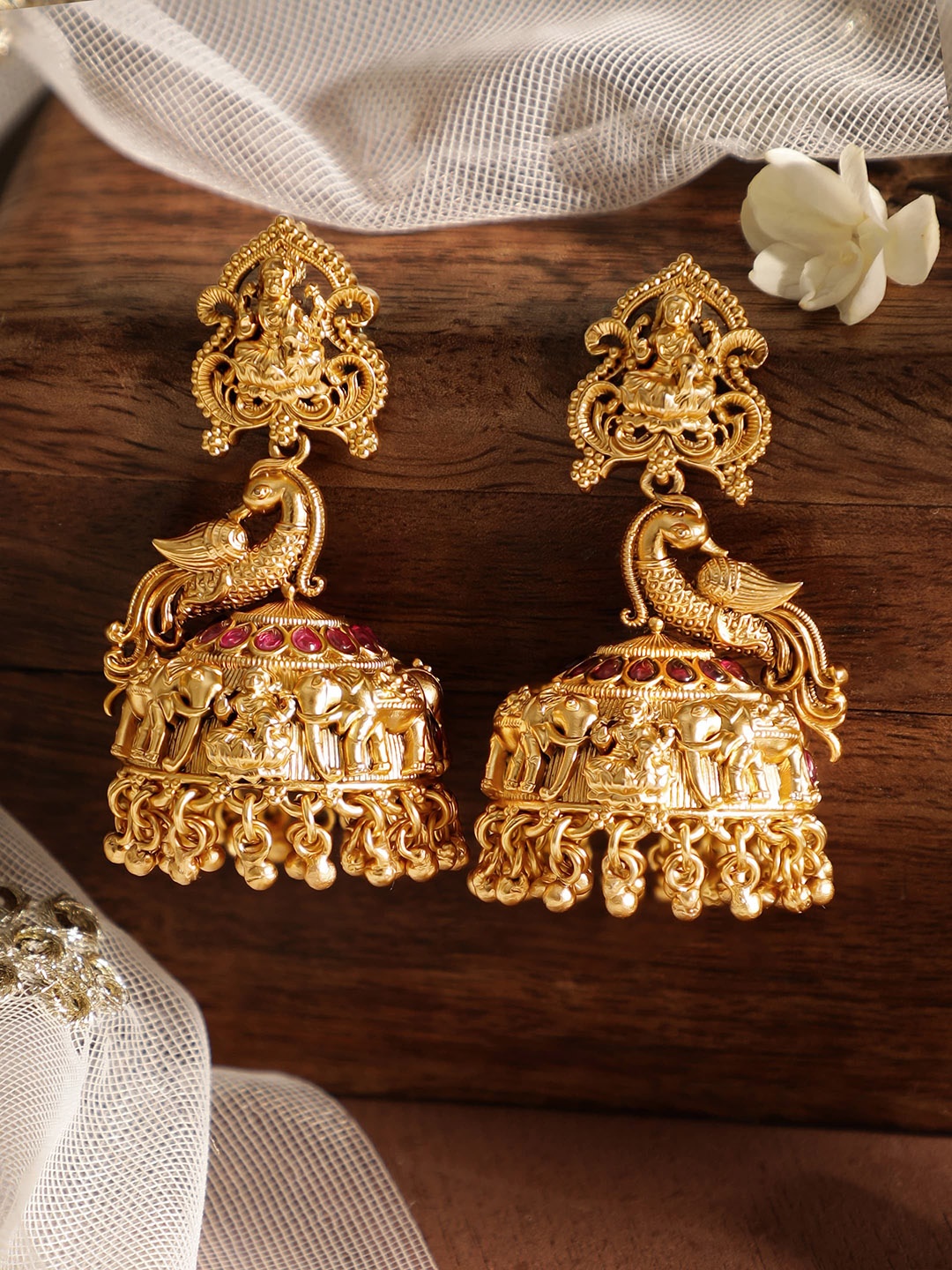 

Rubans Divine Majesty 22k Gold-Plated Temple Jhumka Earrings