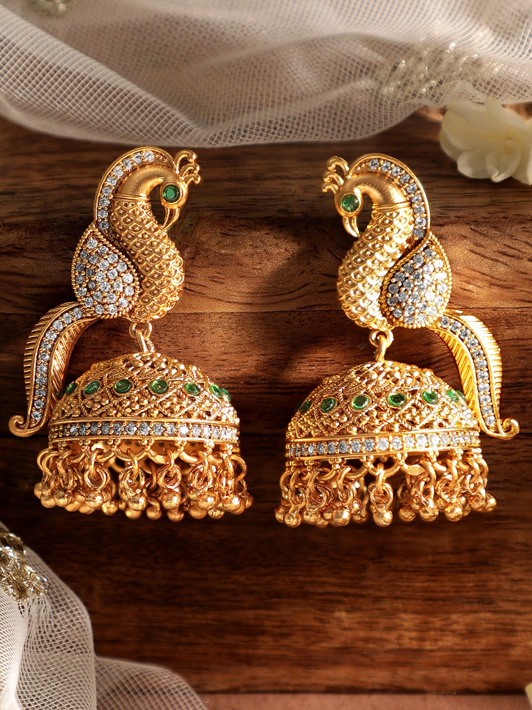 

Rubans Peacock Shaped Gold Plated Jhumkas