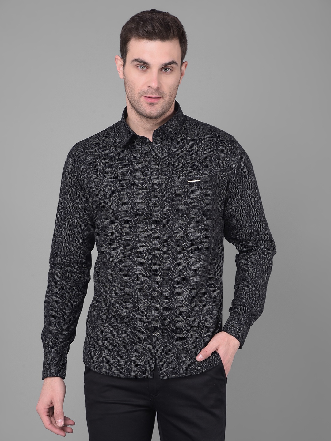 

Canary London Smart Slim Fit Abstract Printed Cotton Formal Shirt, Black