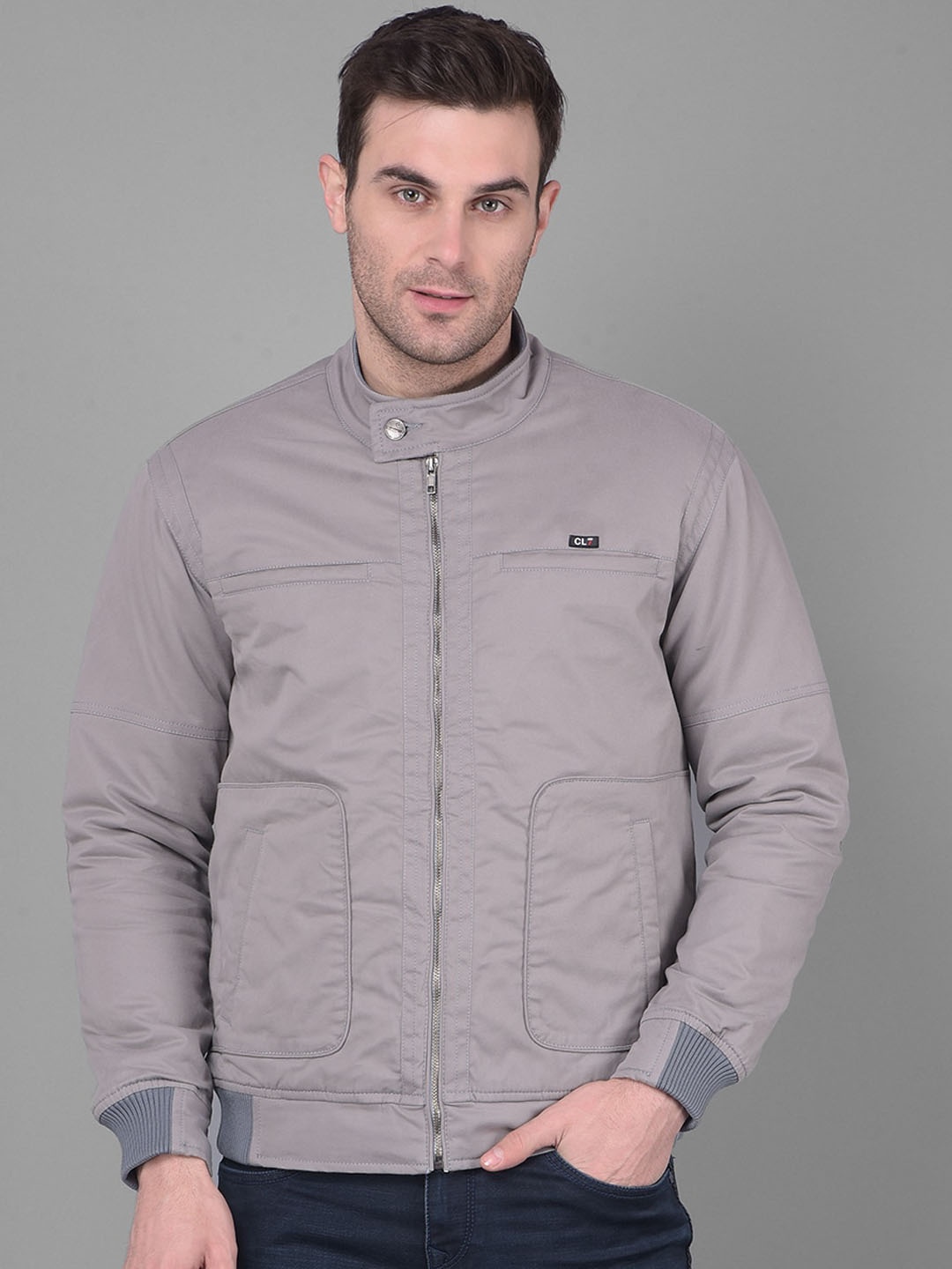 

Canary London Mandarin Collar Cotton Bomber, Grey